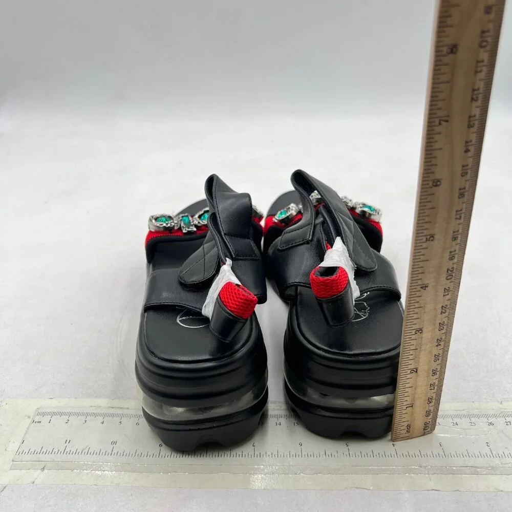 Black Crystal Women Platform Heels Sandal Open Toe Ankle Strap Clogs Shoes